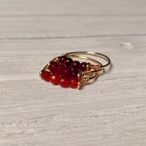 Garnet Ruby Carnelian tarnish resistant gold sterling plated wire wrapped rings